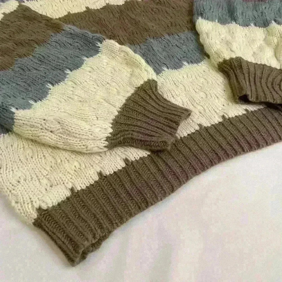 Listicle Cable Knit Striped Grandpa Drop Shoulder Pullover Sweater size small - Picture 3 of 7